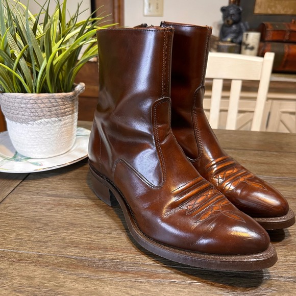 Vintage Texas American Made Brown Leather Western Zip Ankle Cowboy Boots 8.5EE M - Picture 3 of 15